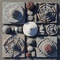 Stones are set on square tiles, with circular, hexagonal and triangular Royalty Free Stock Photo