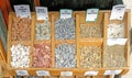 stones, slate and sand of different colors used for landscaping and gardening