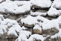 Stones with snow winter background Royalty Free Stock Photo