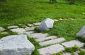 Stones and stone steps among lush green grass Royalty Free Stock Photo