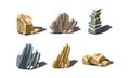 Stones of various shapes set, rocks and boulders vector Illustration on a white background