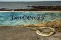 Stonewall With Village Name John o`Groats At The North Coast Of Scotland