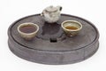 Stoneware tea set on a ceramic tea tray Royalty Free Stock Photo