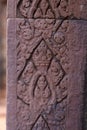 Stonework Detail at Ancient Banteay Srei Temple, Cambodia Royalty Free Stock Photo