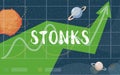 Stonks vector flat banner design. Bad financial decisions, unprofessional investing strategy concept.