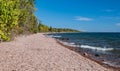 Stony beach landscape on the north shore of Lake Superior in Minnesota Royalty Free Stock Photo