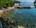 Stony coastline and transparent amazing water of the Adriatic Sea. Opatija resort, Croatia