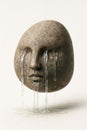 A stony face with tears of pure water flowing from its eyes. Royalty Free Stock Photo