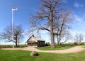 American Flag over old school house Waubeka, Wisconsin Royalty Free Stock Photo