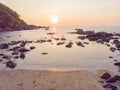 Stony Kalacha beach in Goa. India. Flight of the drone.