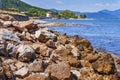 Stony sea shore sea background