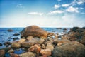 Stony shore of Ladoga lake, Karelia, Russia Royalty Free Stock Photo