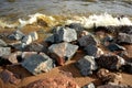 Stony shore and waves of the sea Royalty Free Stock Photo