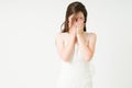 Depressed bride sobbing before her wedding