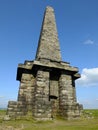 Stoodley pike monument on high moorland in west yorkshire between hebden bridge and todmorden on a bright summer day with blue sky