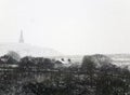 stoodley pike and surrounding moors in heavy snow in west yorkshire