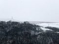 Stoodley pike and surrounding moors in heavy snow in yorkshire