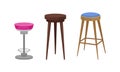 Stool as Backless Chair and Seat Furniture with One and Four Legs Vector Set