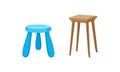 Stool as Backless Chair and Seat Furniture with Three and Four Legs Vector Set