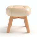 Cream Leather Footstool With Wooden Legs - 3d Render Ottoman