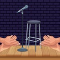 Stool microphone and applauses stand up comedy show Royalty Free Stock Photo