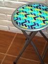 STOOL WITH ZIG ZAG PATTERN LEATHER