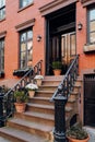 Stoop of a traditional house in Manhattan, New York City, USA Royalty Free Stock Photo