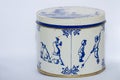 A stoopwafle delft blue tin for `syrup waffles` a Netherlands tea or coffee time snack on an isolated white background