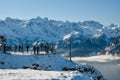 Group of tourists and skiers on top of Fronalpstock near Stoos