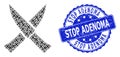 Rubber Stop Adenoma Round Seal and Recursive Crossing Knives Icon Composition