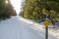 Stop ahead sign on a snowmobile trail in Central Minnesota in winter Royalty Free Stock Photo