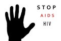 Stop AIDS sign: black hand on white background. Royalty Free Stock Photo
