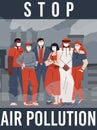 Air pollution banner with people in polluted city, flat vector illustration.