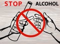 Stop the alcohol. A man offers a drink, holding a bottle in his