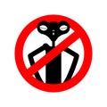 Stop Alien. Ban ufo. Red prohibition road sign. No Extraterrestrial civilization