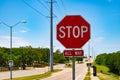 stop all way. road sign of all way stop. caution red roadsign. prohibition traffic sign on the road. attention caution Royalty Free Stock Photo