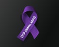 Stop Animal Abuse purple ribbon animal cruelty awareness symbol vector illystration on black background.