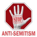 Stop anti-Semitism conceptual illustration. Open hand with the text stop anti-Semitism Royalty Free Stock Photo