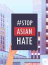 stop asian hate human hand holding banner against racism support during covid-19 coronavirus pandemic concept