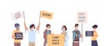 stop asian hate people in masks holding banners against racism support people during coronavirus pandemic Royalty Free Stock Photo