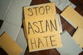 Stop Asian Hate was written on a cardboard Royalty Free Stock Photo