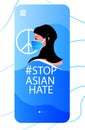 stop asian hate woman in mask protesting against racism support people during coronavirus pandemic concept