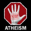 Stop atheism conceptual illustration. Global social problem