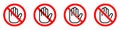 Stop or ban red round sign with hand icon. Touch with hands is prohibited