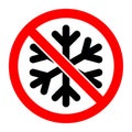 Stop or ban red round sign with snowflake icon. Freezing is prohibited