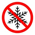 Stop or ban red round sign with snowflake icon. Freezing is prohibited