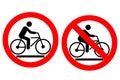 Stop or ban sign with cyclist icon isolated on white background. Cycling is prohibited vector illustration. Riding bike is not Royalty Free Stock Photo