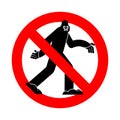 Stop Bigfoot. Ban Yeti. Red prohibition road sign. No sasquatch