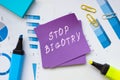 STOP BIGOTRY phrase on the sheet Royalty Free Stock Photo
