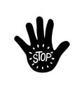 Stop lettering on hand silhouette cartoon